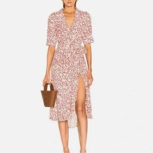 Ganni Floral Print Crepe Midi Wrap Dress In Egret bianco size 42